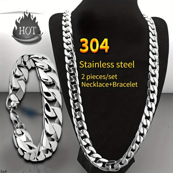 2pcs/ set Stainless Steel Men's Necklace And Bangle Set - Image 3