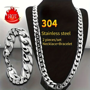 2pcs/ set Stainless Steel Men's Necklace And Bangle Set